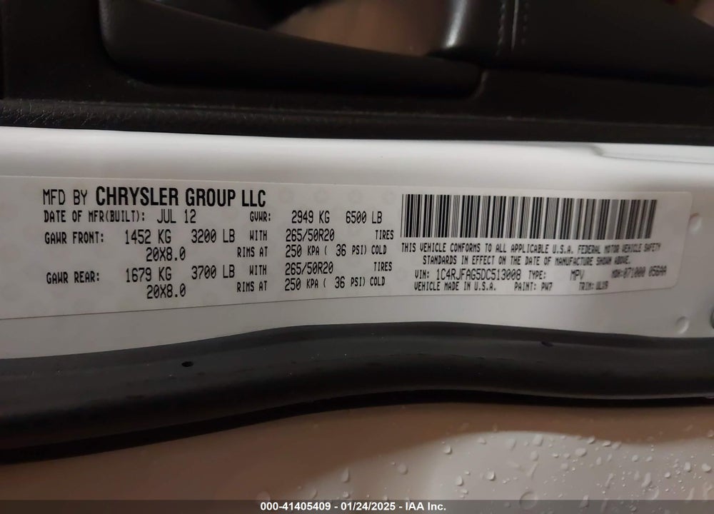 2013 JEEP GRAND CHEROKEE LAREDO VIN: 1C4RJFAG5DC513008