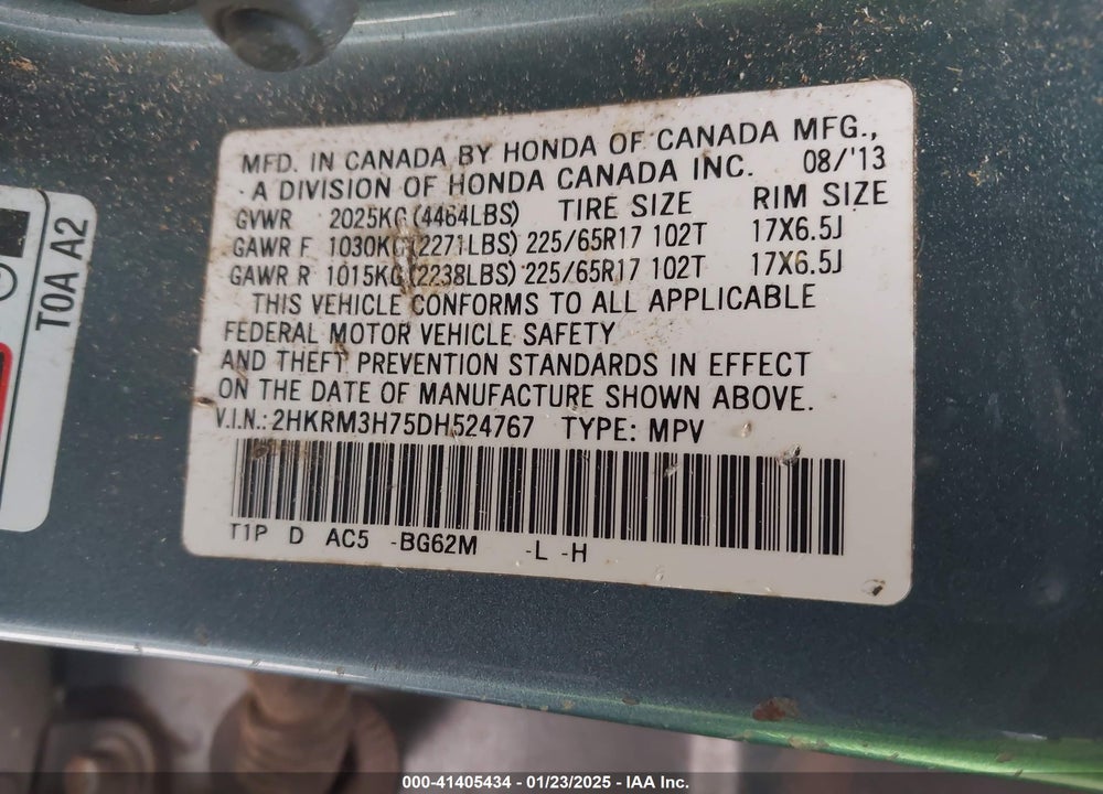 2013 HONDA CR-V EX-L VIN: 2HKRM3H75DH524767