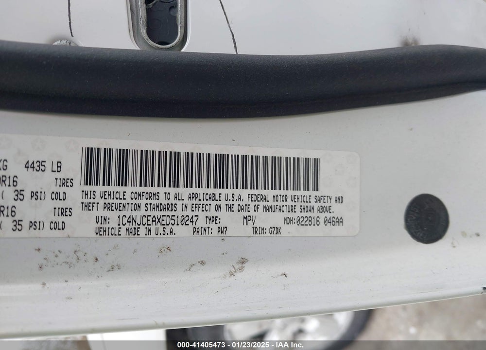 2014 JEEP COMPASS LATITUDE VIN: 1C4NJCEAXED510247