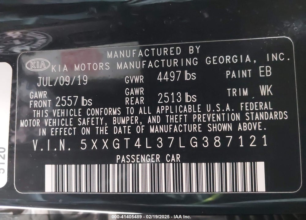 2020 KIA OPTIMA VIN: 5XXGT4L37LG387121