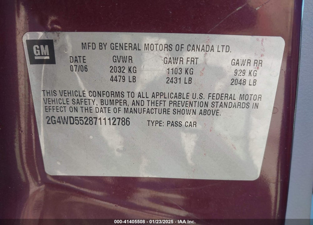 2007 BUICK LACROSSE VIN: 2G4WD552871112786