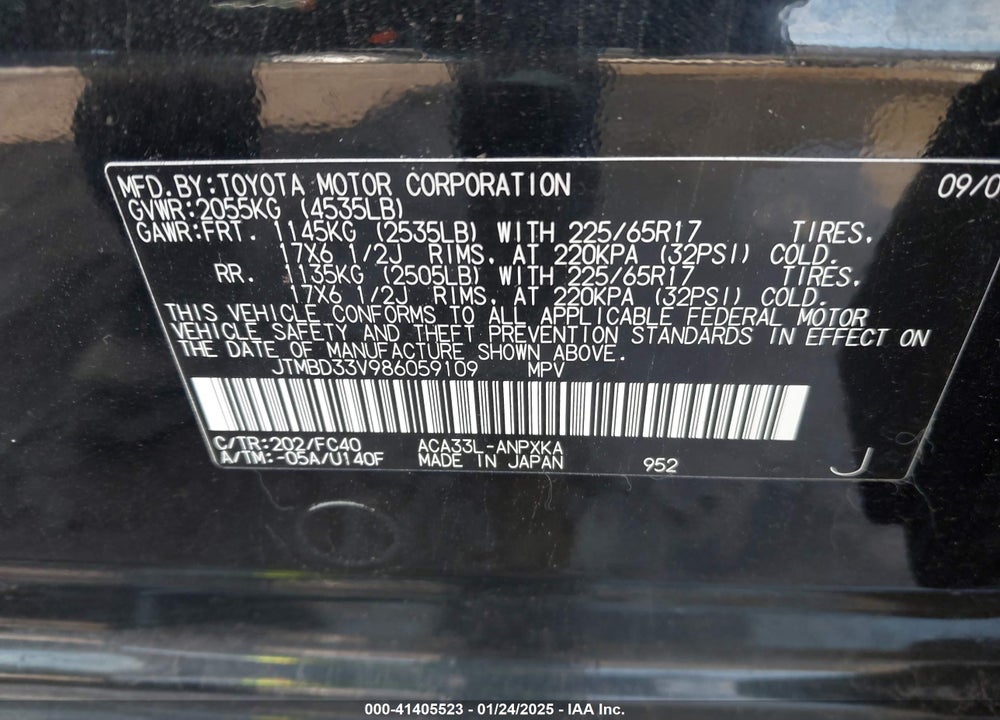 2008 TOYOTA RAV4 VIN: JTMBD33V986059109