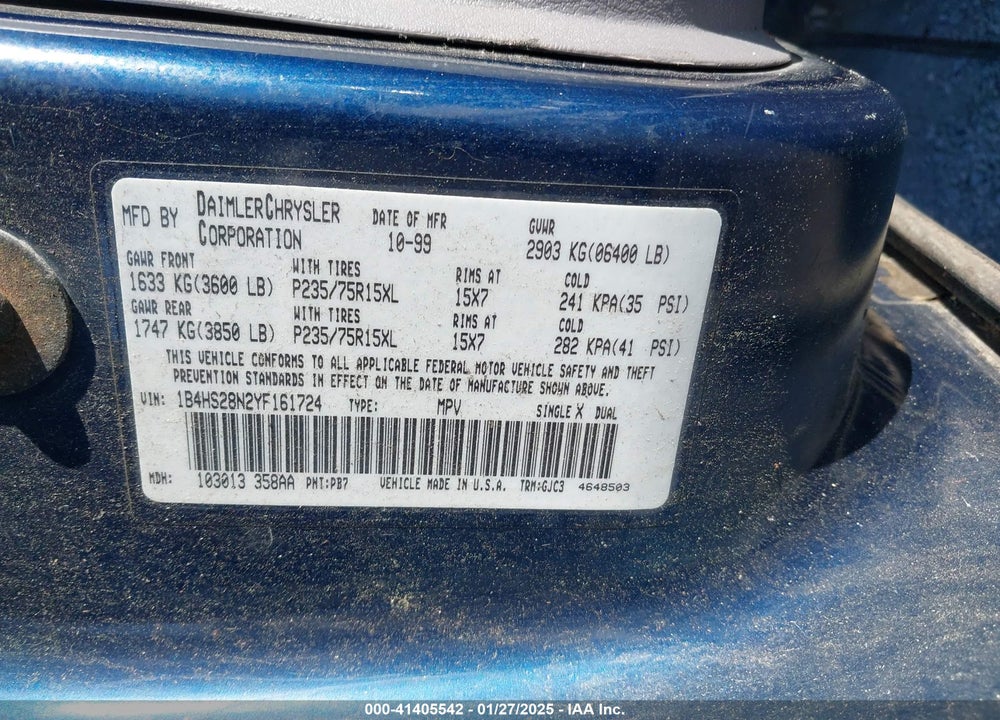 2000 DODGE DURANGO VIN: 1B4HS28N2YF161724