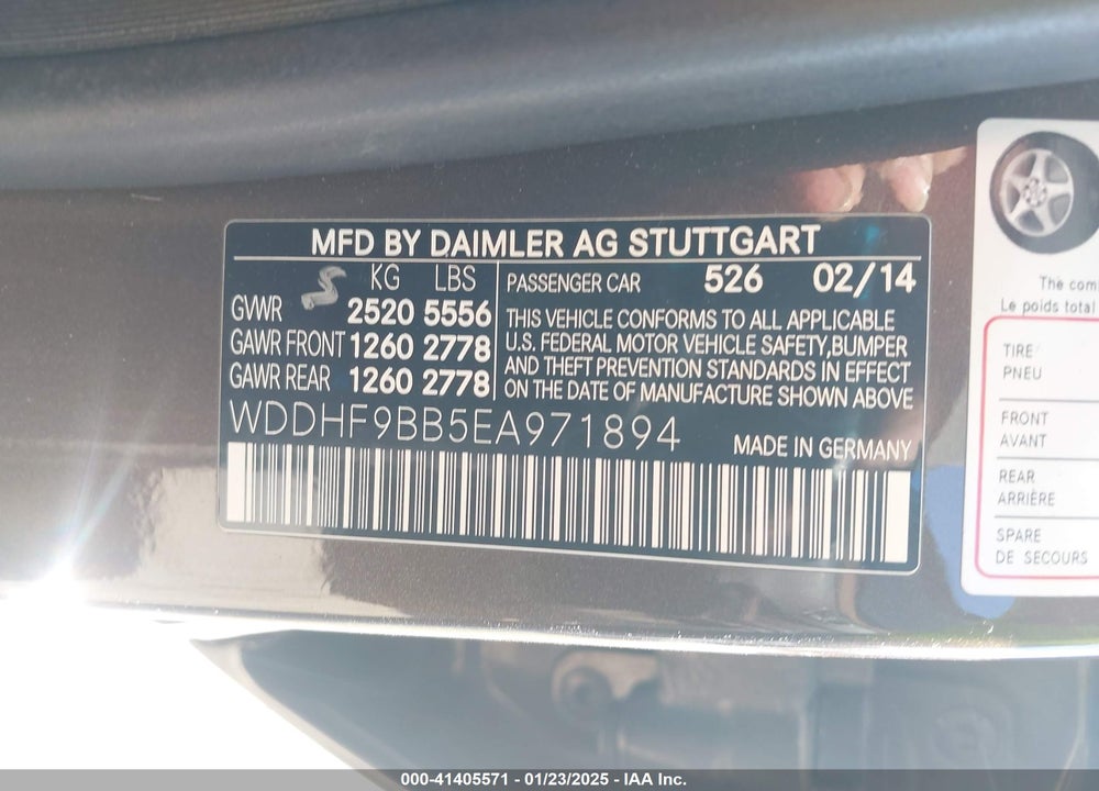 2014 MERCEDES-BENZ E VIN: WDDHF9BB5EA971894