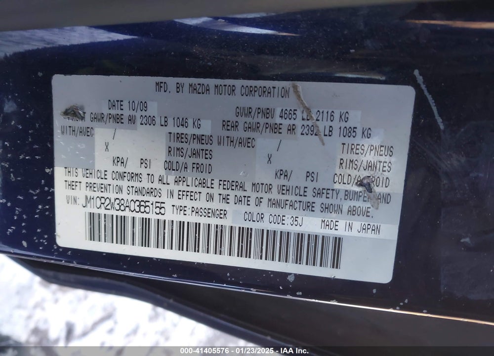 2010 MAZDA MAZDA5 VIN: JM1CR2W38A0365155