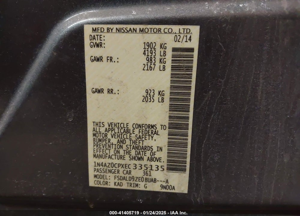 2014 NISSAN LEAF VIN: 1N4AZ0CPXEC335135