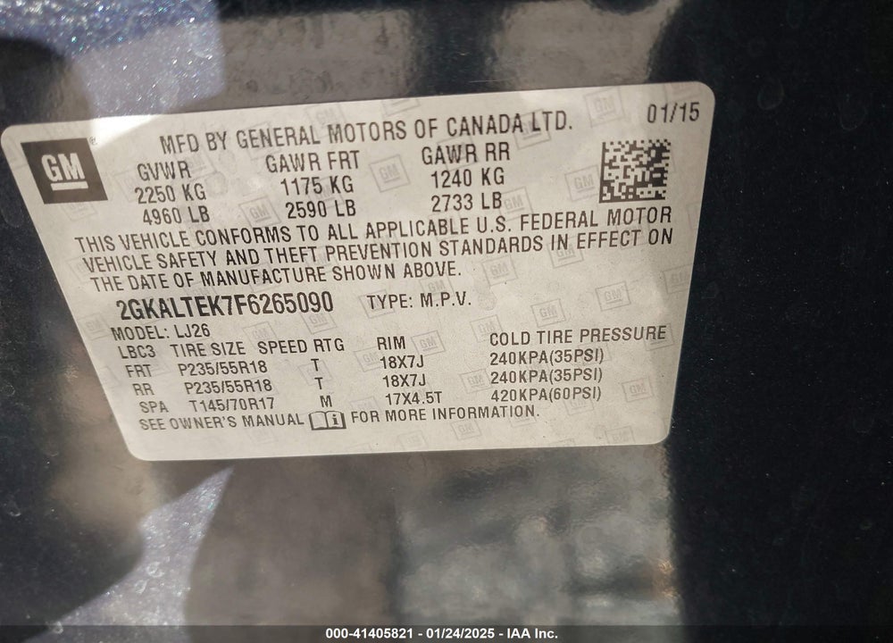 2015 GMC TERRAIN SLT-2 VIN: 2GKALTEK7F6265090