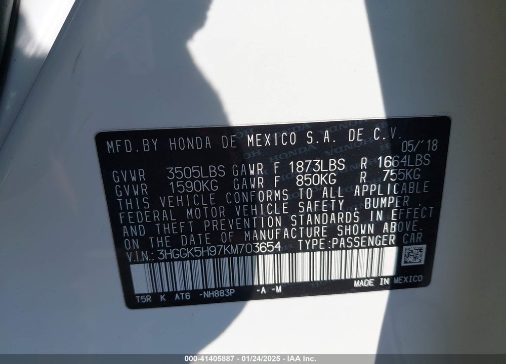 2019 HONDA FIT VIN: 3HGGK5H97KM703654