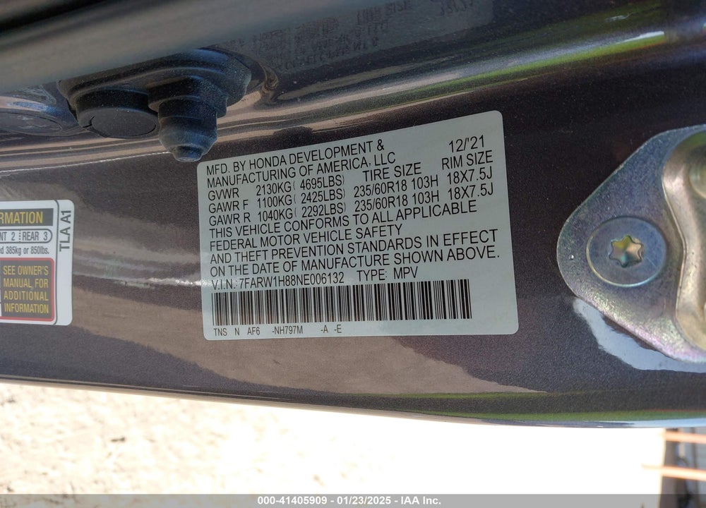 2022 HONDA CR-V 2WD EX-L VIN: 7FARW1H88NE006132