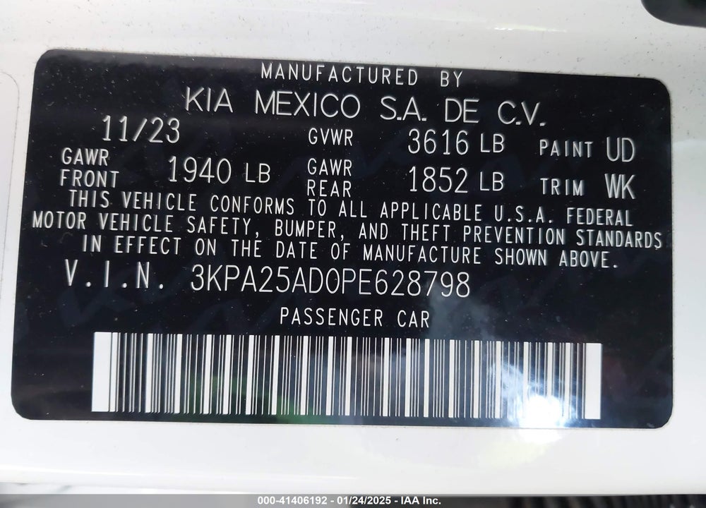 2023 KIA RIO 5-DOOR VIN: 3KPA25AD0PE628798