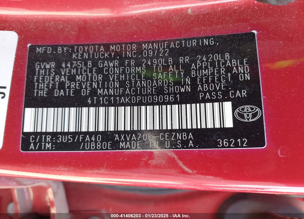 2023 TOYOTA CAMRY VIN: 4T1C11AK0PU090961