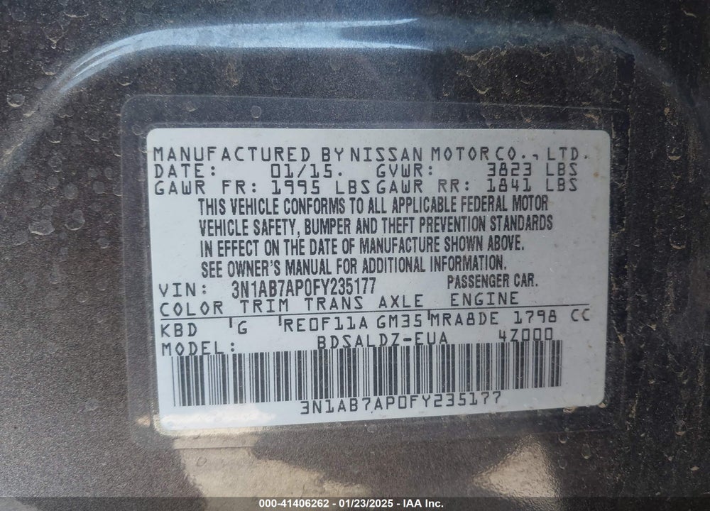 2015 NISSAN SENTRA VIN: 3N1AB7AP0FY235177