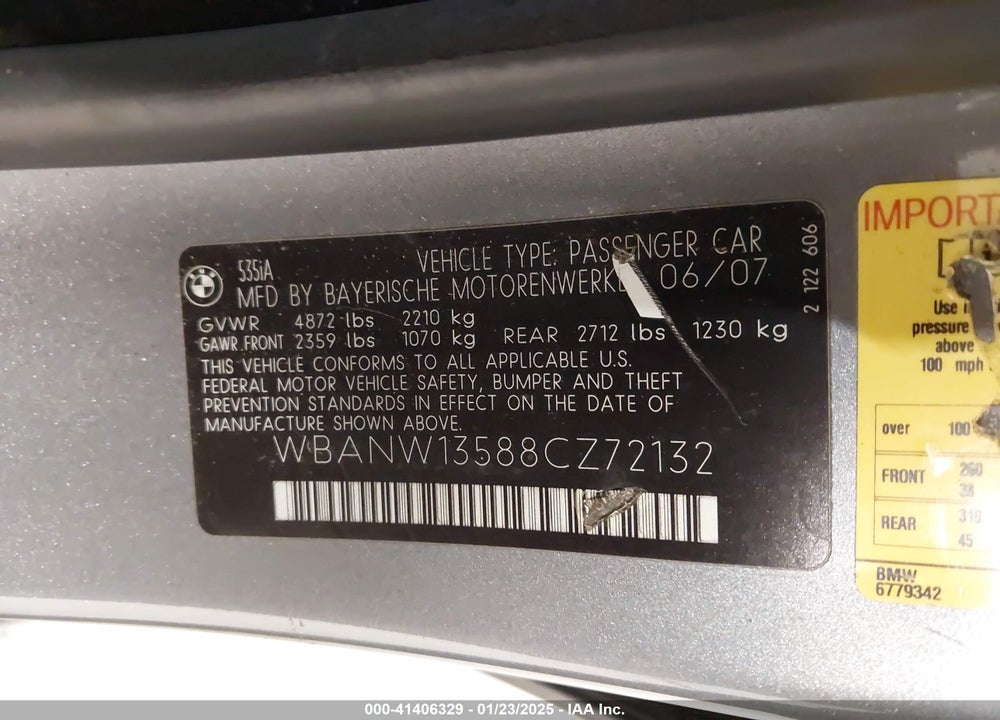 2008 BMW 535I VIN: WBANW13588CZ72132