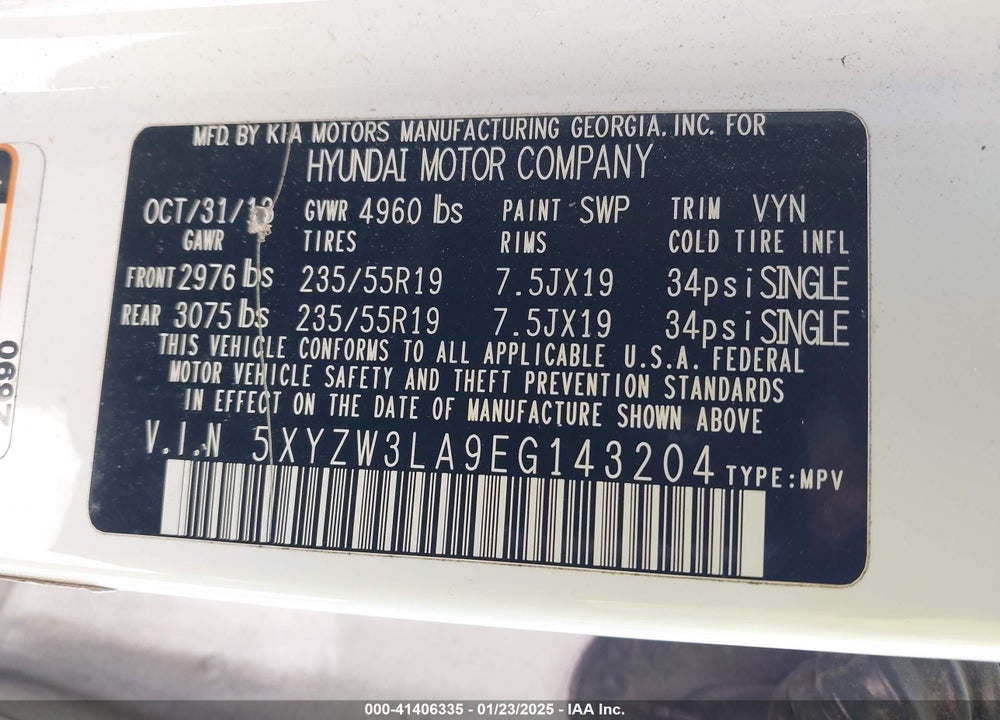 2014 HYUNDAI SANTA FE SPORT VIN: 5XYZW3LA9EG143204