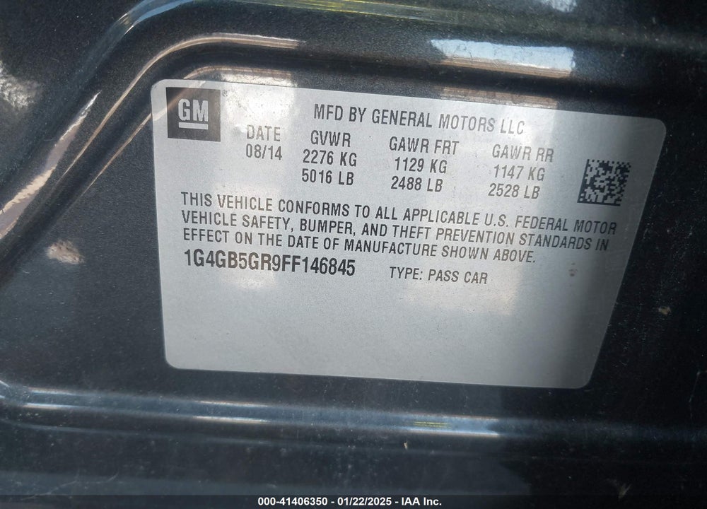 2015 BUICK LACROSSE VIN: 1G4GB5GR9FF146845