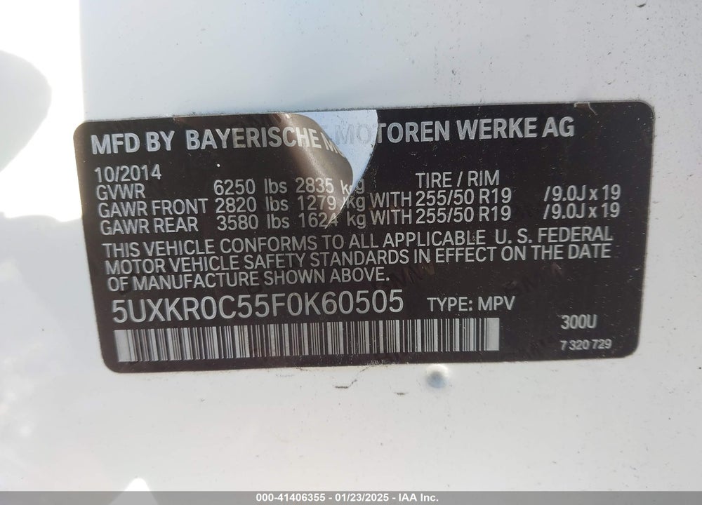 2015 BMW X5 XDRIVE35I VIN: 5UXKR0C55F0K60505