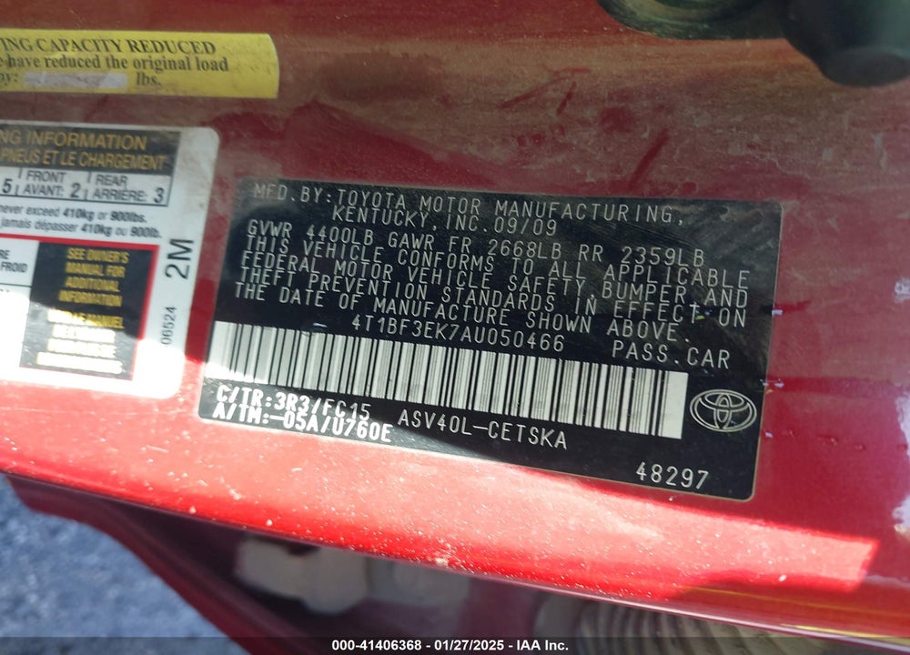 2010 TOYOTA CAMRY SE VIN: 4T1BF3EK7AU050466