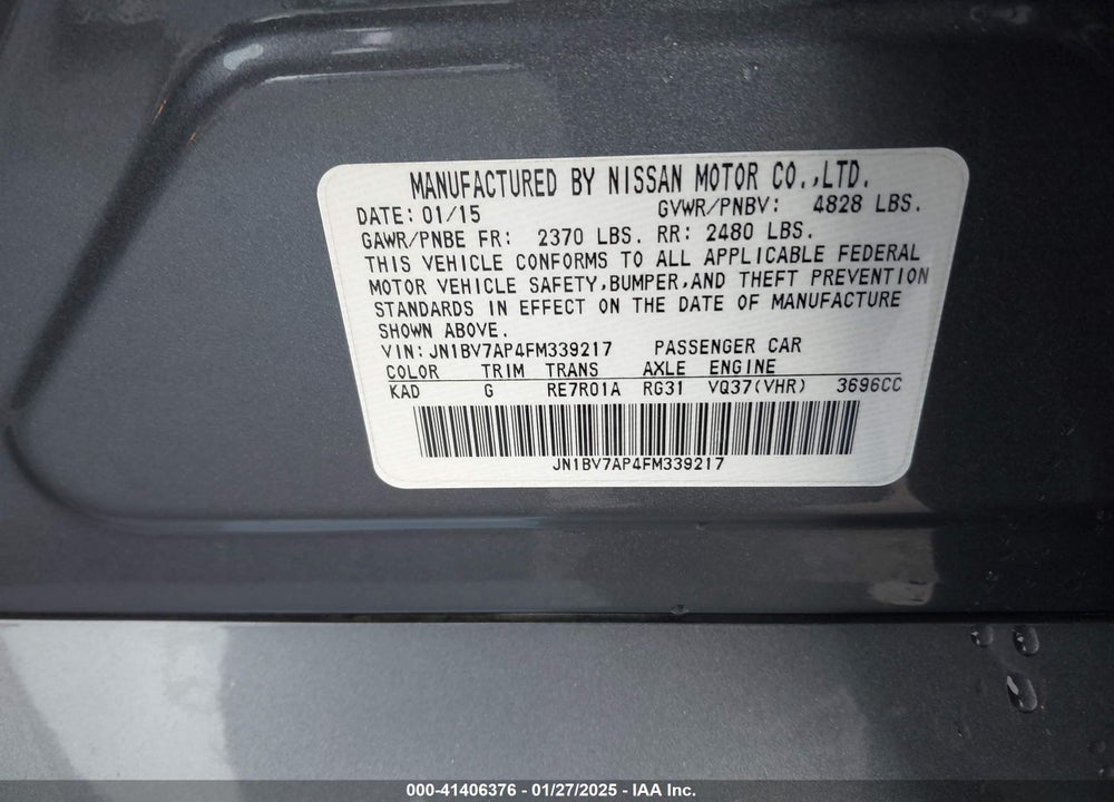 2015 INFINITI Q50 VIN: JN1BV7AP4FM339217