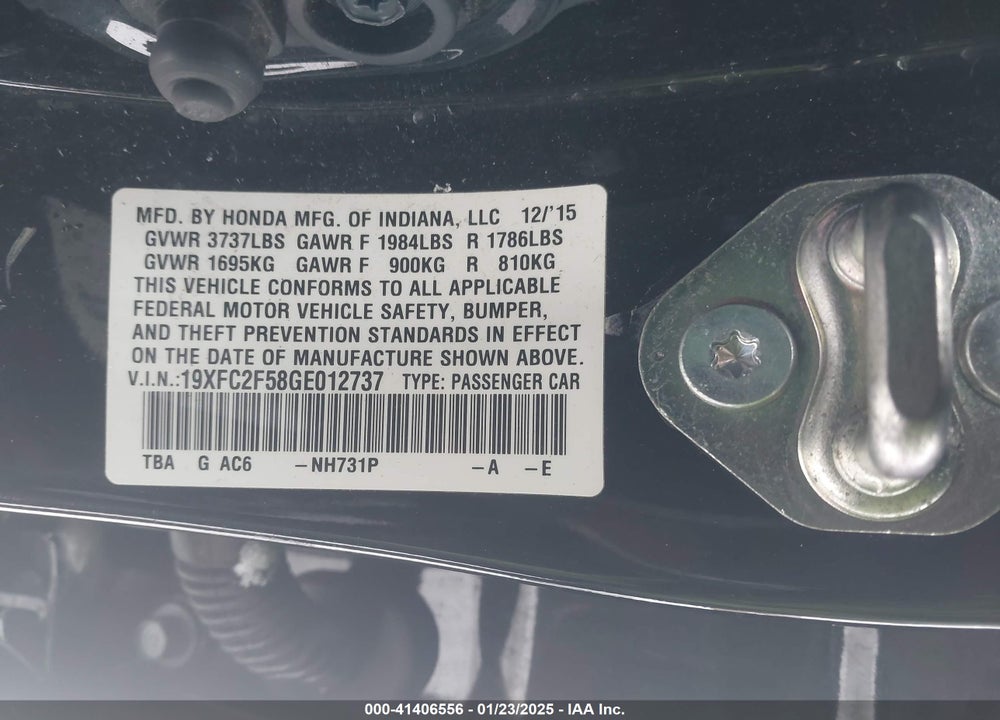 2016 HONDA CIVIC LX VIN: 19XFC2F58GE012737