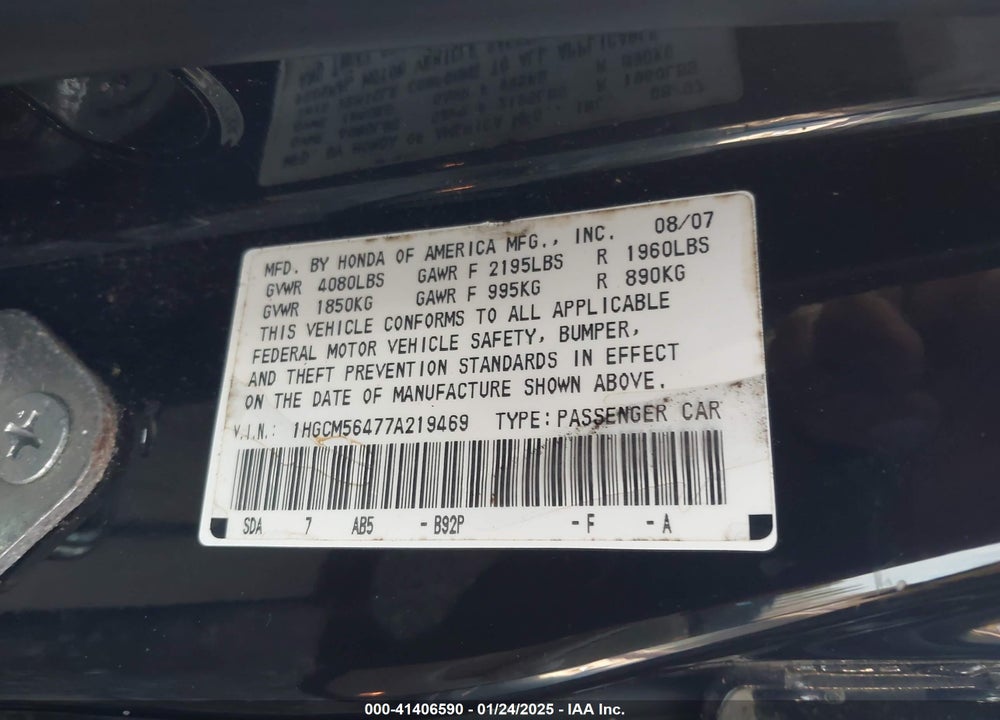 2007 HONDA ACCORD 2.4 LX VIN: 1HGCM56477A219469