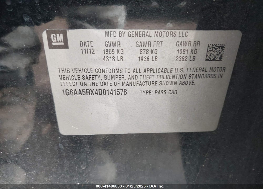 2013 CADILLAC ATS VIN: 1G6AA5RX4D0141578