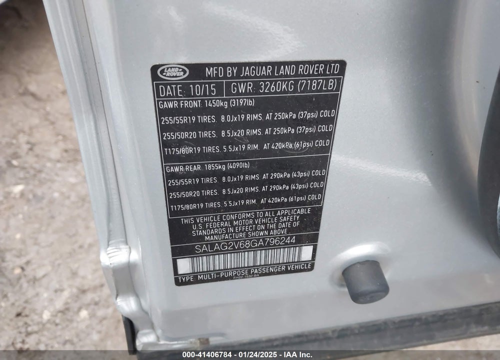2016 LAND ROVER LR4 VIN: SALAG2V68GA796244