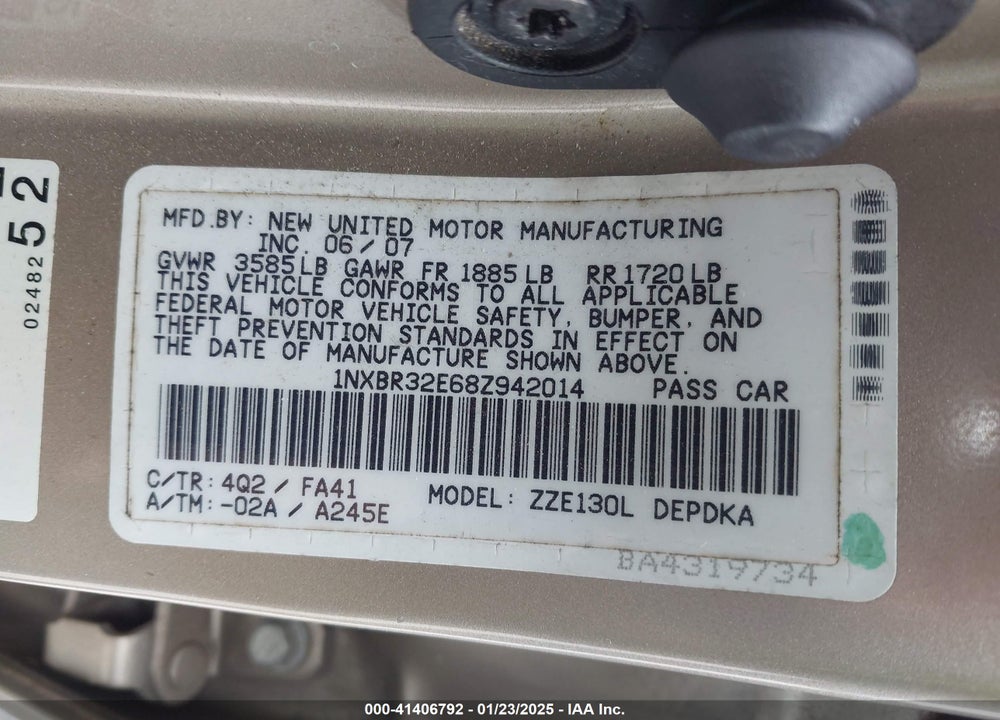 2008 TOYOTA COROLLA CE VIN: 1NXBR32E68Z942014