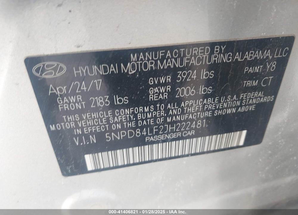 2018 HYUNDAI ELANTRA VIN: 5NPD84LF2JH222481