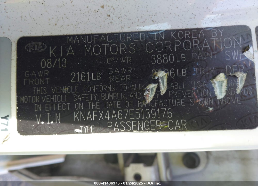 2014 KIA FORTE LX VIN: KNAFX4A67E5139176