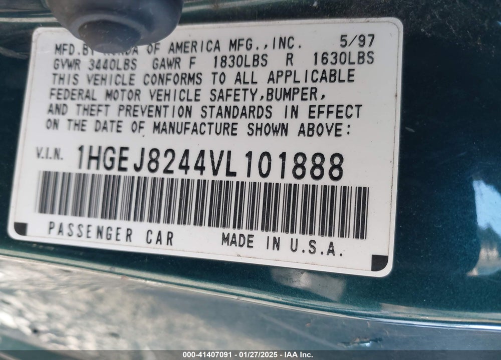 1997 HONDA CIVIC EX VIN: 1HGEJ8244VL101888