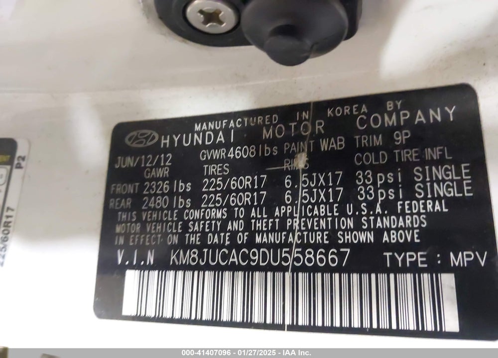 2013 HYUNDAI TUCSON GLS VIN: KM8JUCAC9DU558667