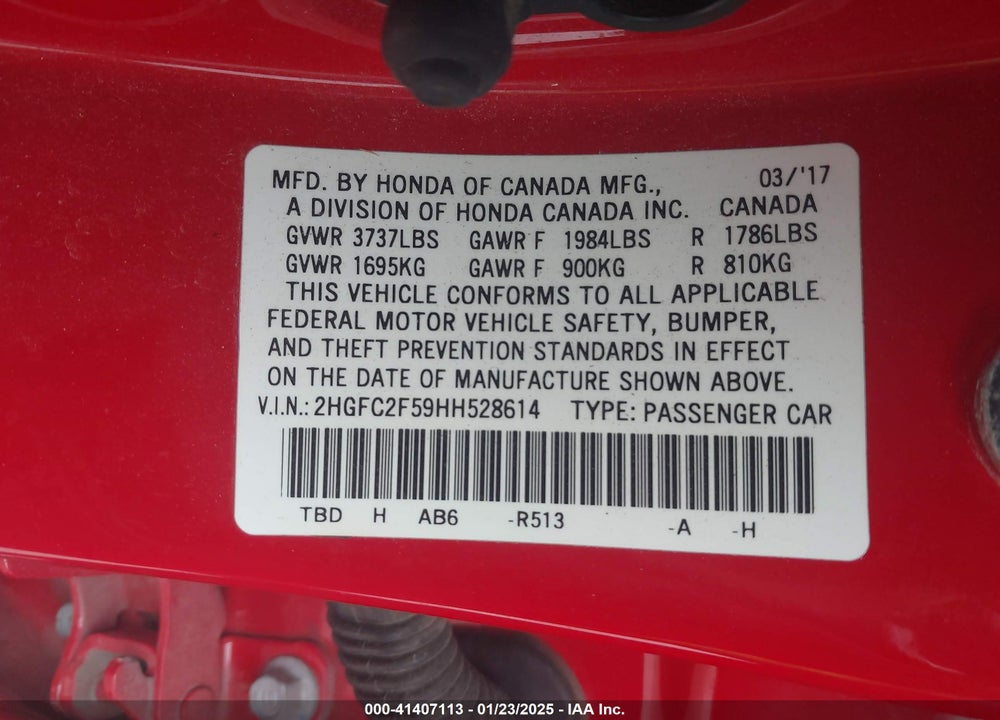 2017 HONDA CIVIC LX VIN: 2HGFC2F59HH528614