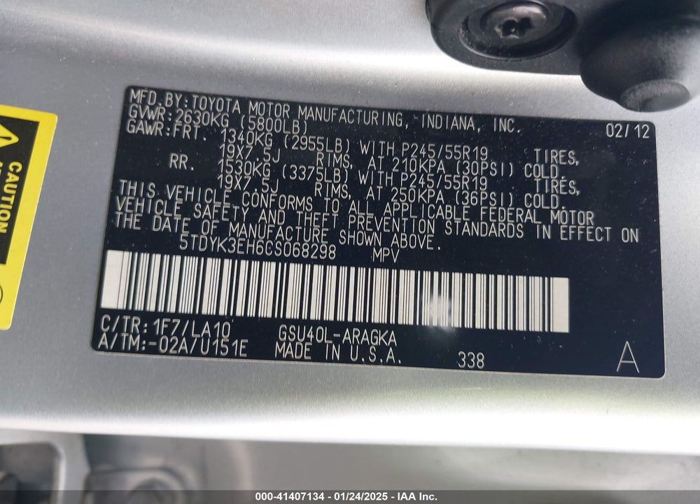 2012 TOYOTA HIGHLANDER LIMITED V6 VIN: 5TDYK3EH6CS068298