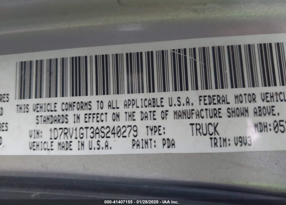 2010 DODGE RAM 1500 VIN: 1D7RV1GT3AS240279