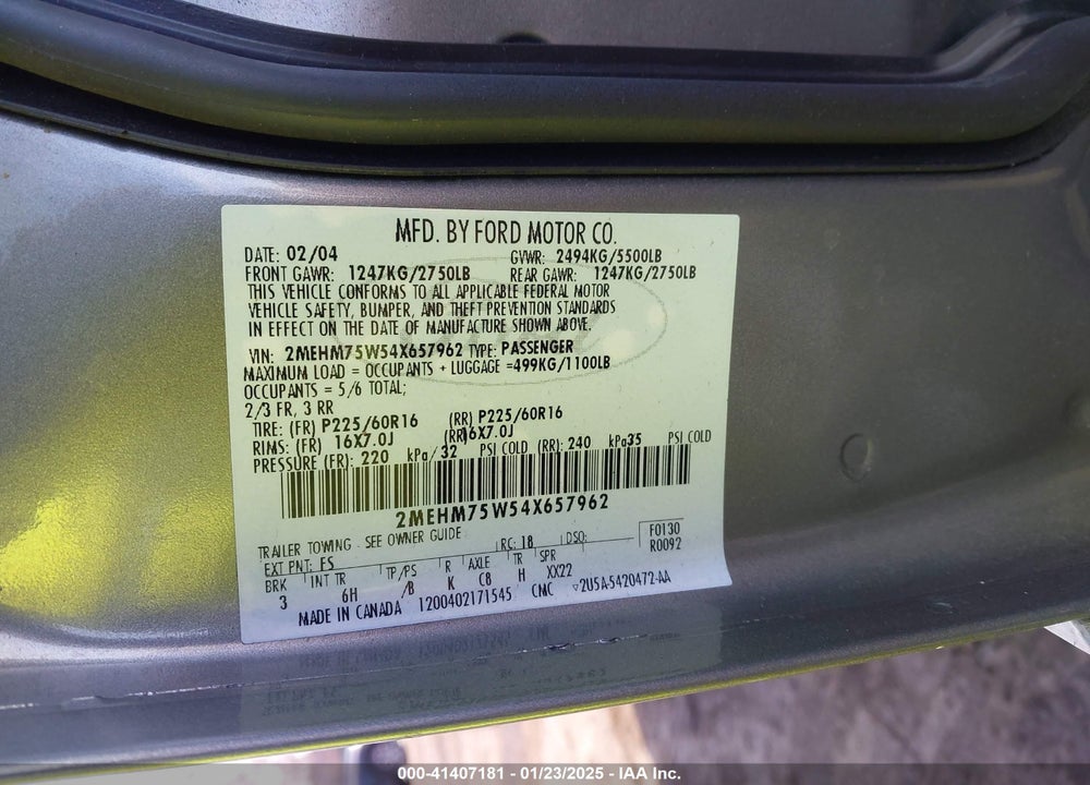 2004 MERCURY GRAND MARQUIS LS VIN: 2MEHM75W54X657962