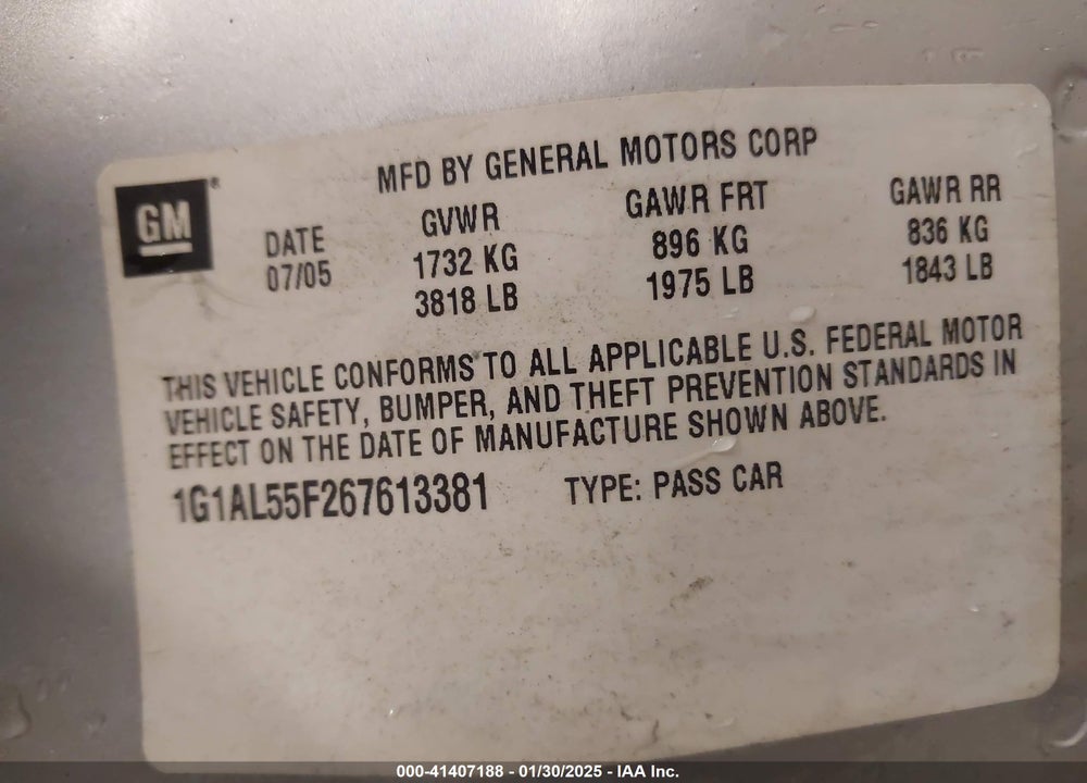 2006 CHEVROLET COBALT LT VIN: 1G1AL55F267613381