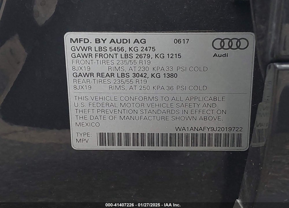 2018 AUDI Q5 VIN: WA1ANAFY9J2019722