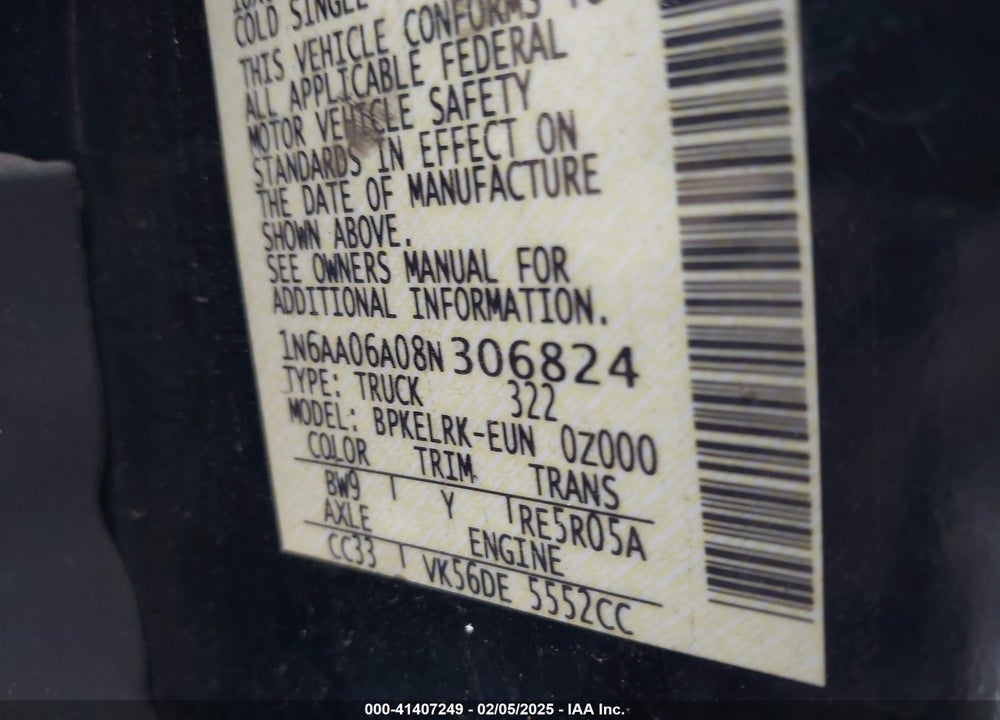 2008 NISSAN TITAN VIN: 1N6AA06A08N306824