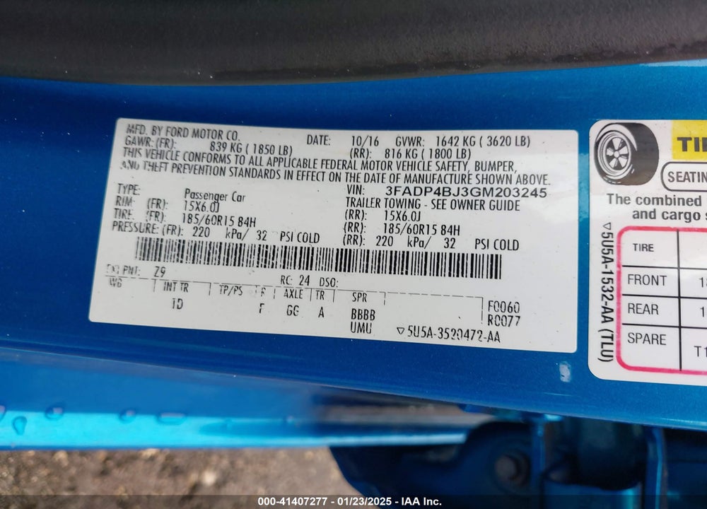 2016 FORD FIESTA SE VIN: 3FADP4BJ3GM203245