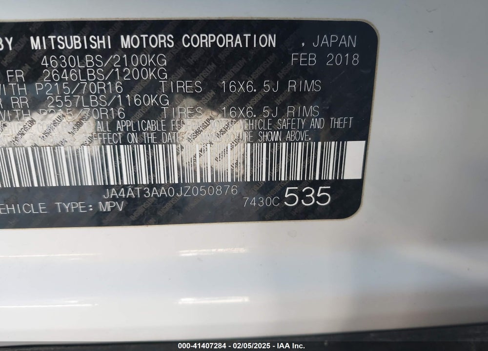 2018 MITSUBISHI ECLIPSE CROSS ES VIN: JA4AT3AA0JZ050876
