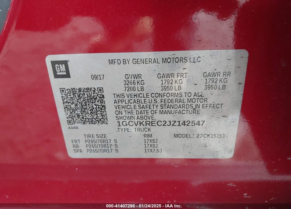 2018 CHEVROLET SILVERADO 1500 VIN: 1GCVKREC2JZ142547