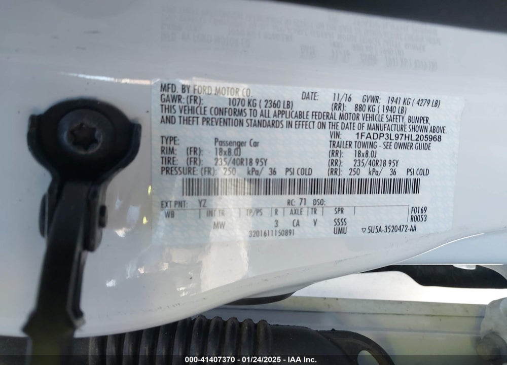 2017 FORD FOCUS VIN: 1FADP3L97HL205968