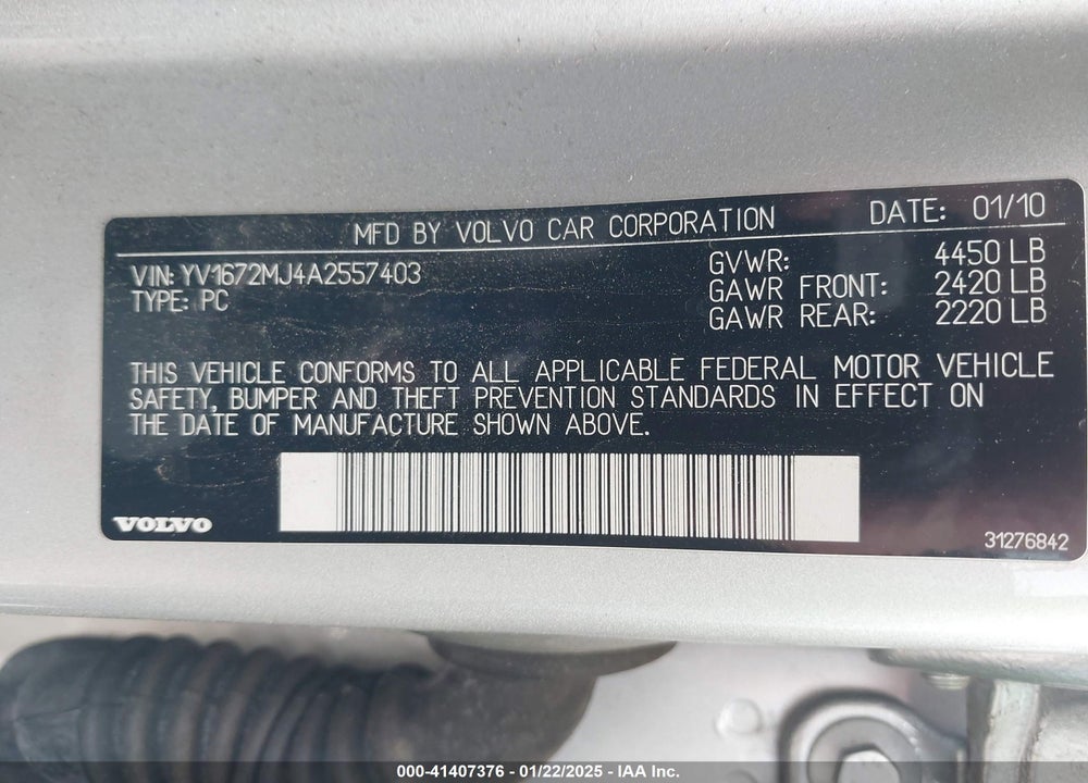 2010 VOLVO V50 VIN: YV1672MJ4A2557403