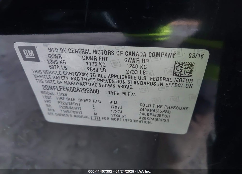 2016 CHEVROLET EQUINOX LT VIN: 2GNFLFEK0G6286388