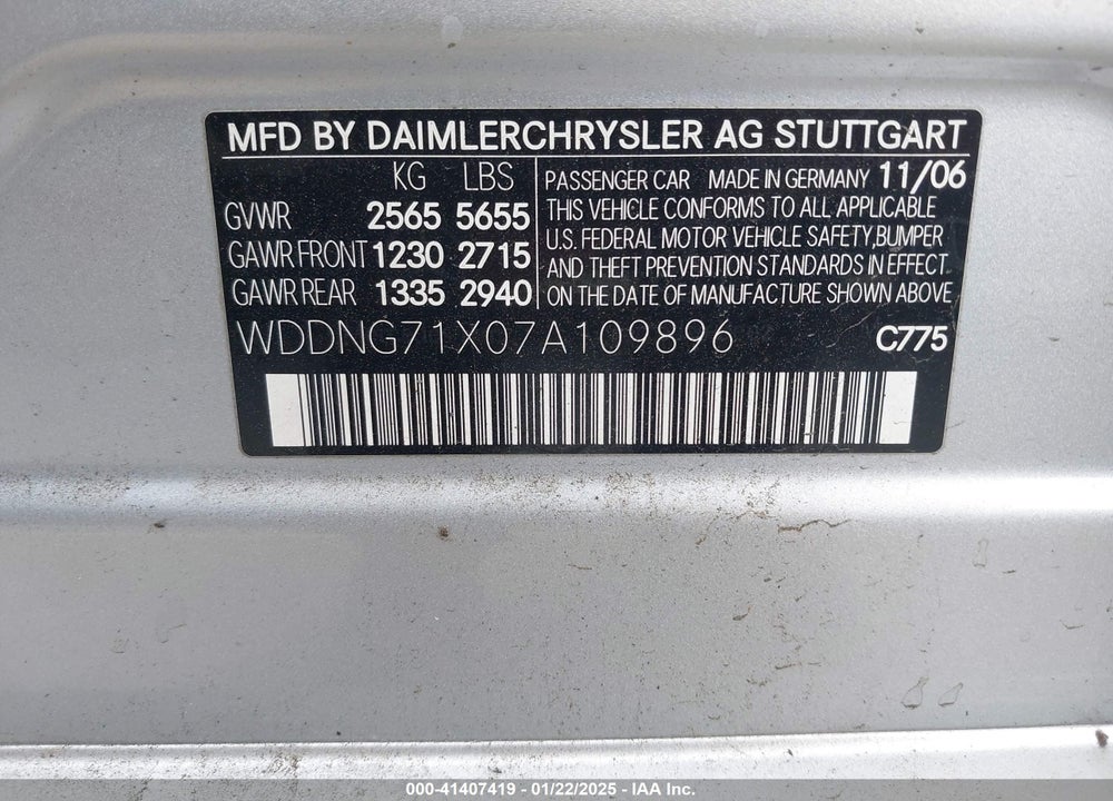 2007 MERCEDES-BENZ S 550 VIN: WDDNG71X07A109896