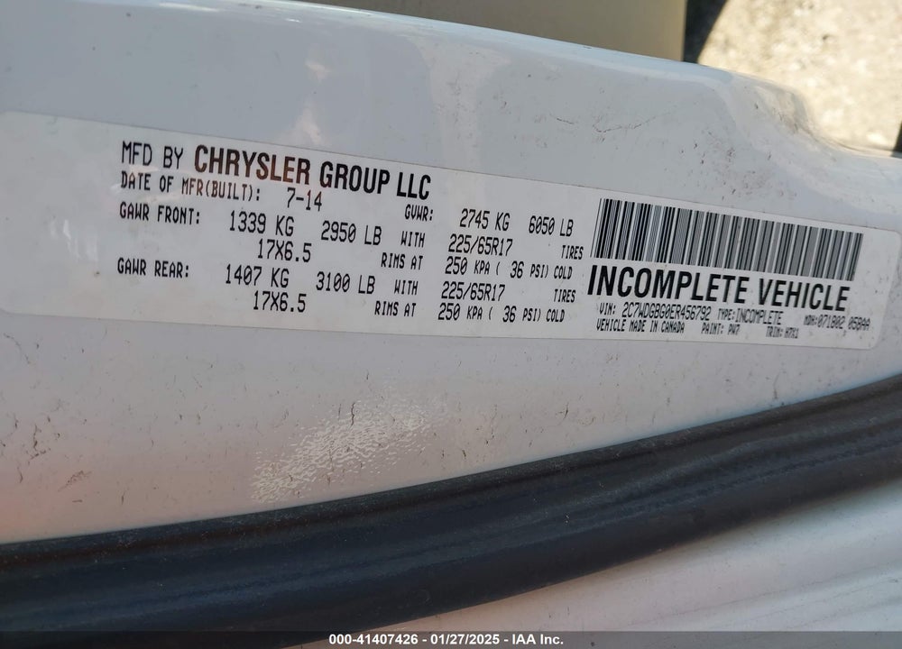 2014 DODGE GRAND CARAVAN VIN: 2C7WDGBG0ER456792