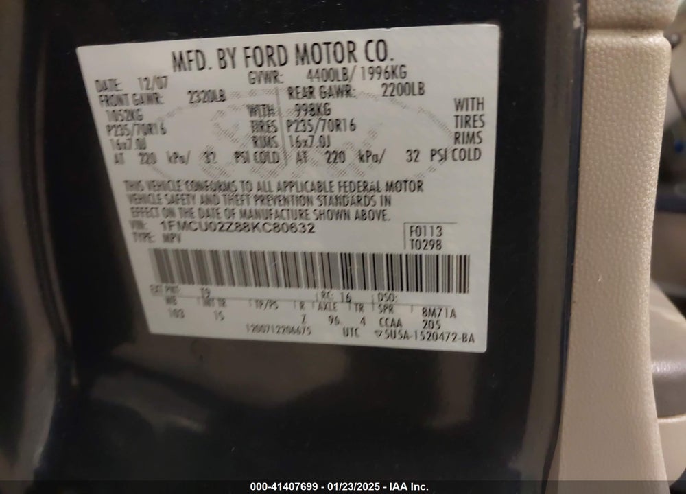 2008 FORD ESCAPE XLS VIN: 1FMCU02Z88KC80632
