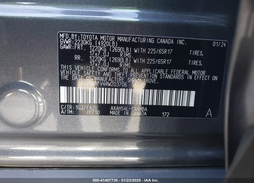 2024 TOYOTA RAV4 HYBRID XLE VIN: 2T3RWRFV4RW203706