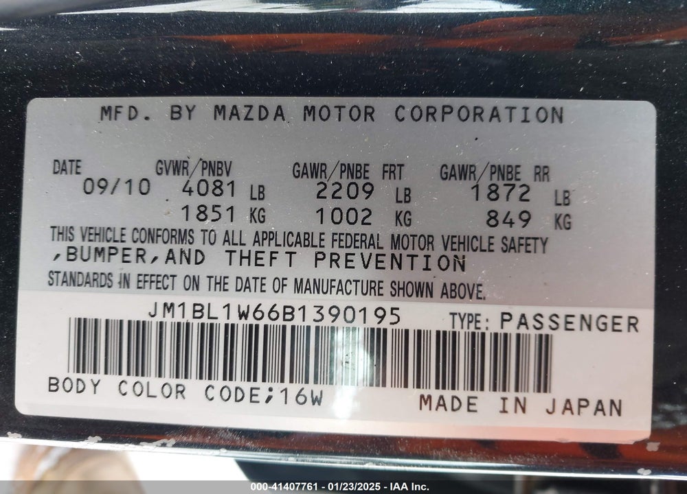 2011 MAZDA 3 VIN: JM1BL1W66B1390195