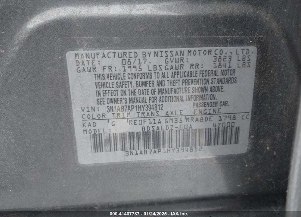 2017 NISSAN SENTRA VIN: 3N1AB7AP1HY394812